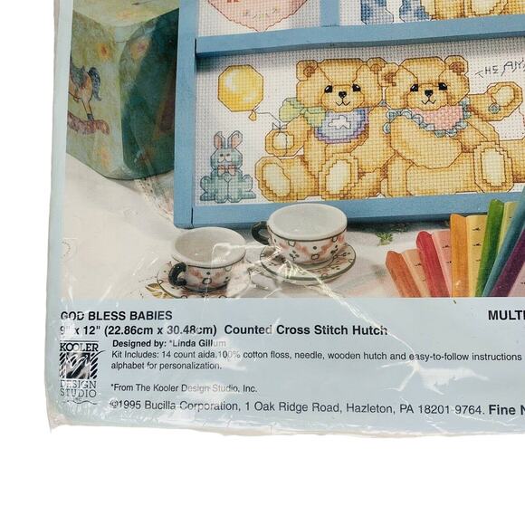BUCILLA Baby Collection God Bless Babies Bear Cross Stitch Kit Hutch 9 x 12 New - Picture 4 of 11
